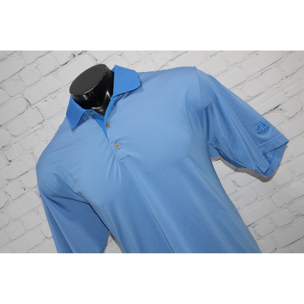 Adidas Golf Polo Mens Large Blue Striped Climalite Short Sleeve Shirt Polyester